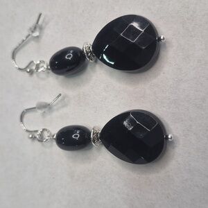 Black Onyx Teardrop Dangle Earrings